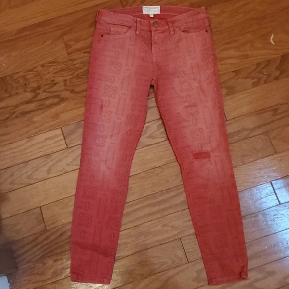 Current/Elliott Red Faded Distressed Stiletto Jeans - Picture 4 of 5